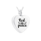 Heart Pendant Stainless Steel Cremation Jewelry Urn-Rest In Peace