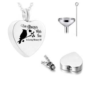 Angel Wing Cremation Jewelry Heart Pendant Stainless Steel Urn Necklace