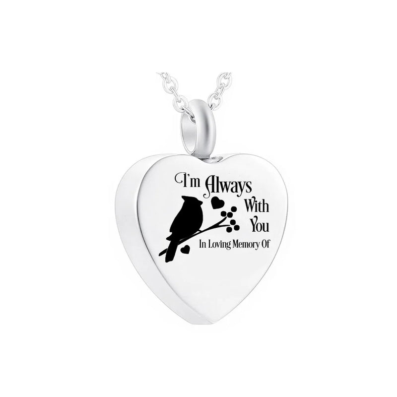 Angel Wing Cremation Jewelry Heart Pendant Stainless Steel Urn Necklace