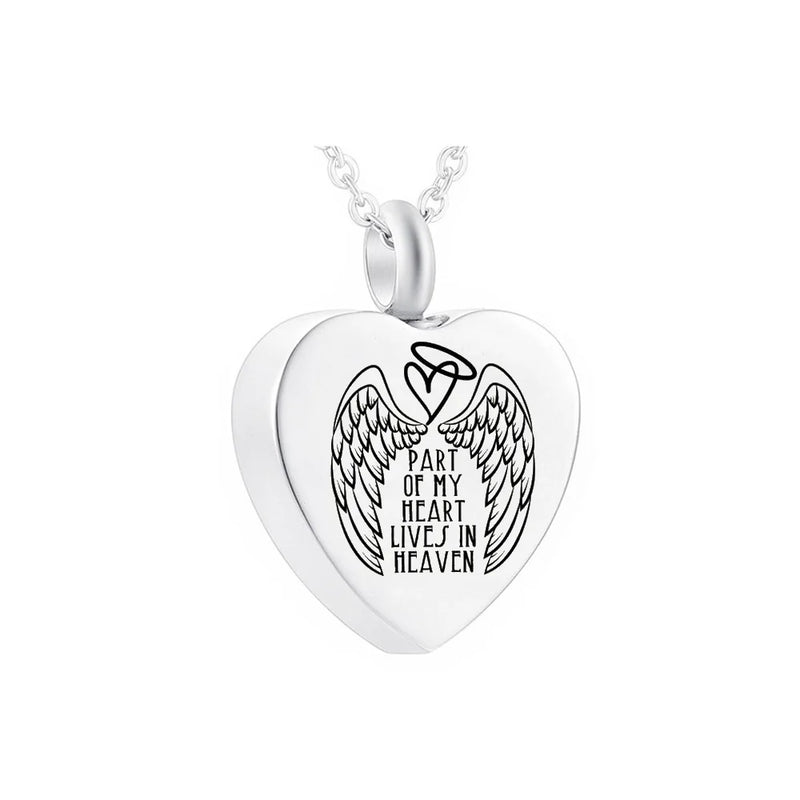 Angel Wings Heart Cremation Jewelry Stainless Steel Urn Pendant