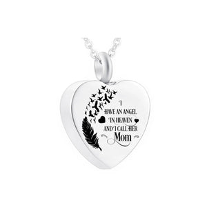 Heart Shaped Stainless Steel Urn Necklace for Mother - Feathers Goose Urn