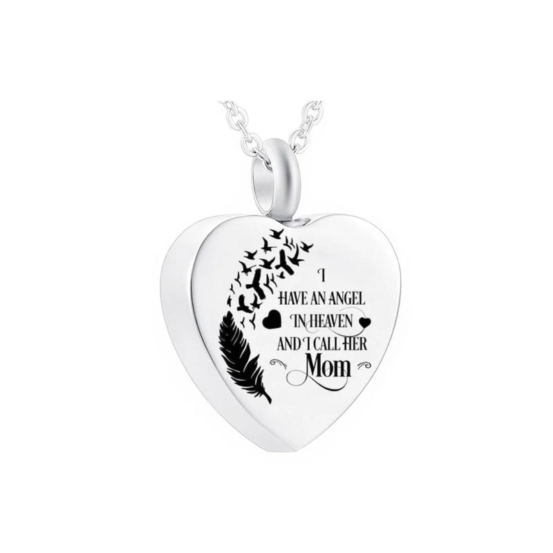 Heart Shaped Stainless Steel Urn Necklace for Mother - Feathers Goose Urn