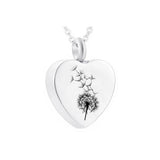 Heart Shaped Stainless Steel Urn Pendant Dandelion Necklace