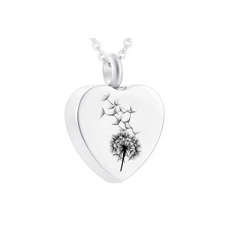 Heart Shaped Stainless Steel Urn Pendant Dandelion Necklace