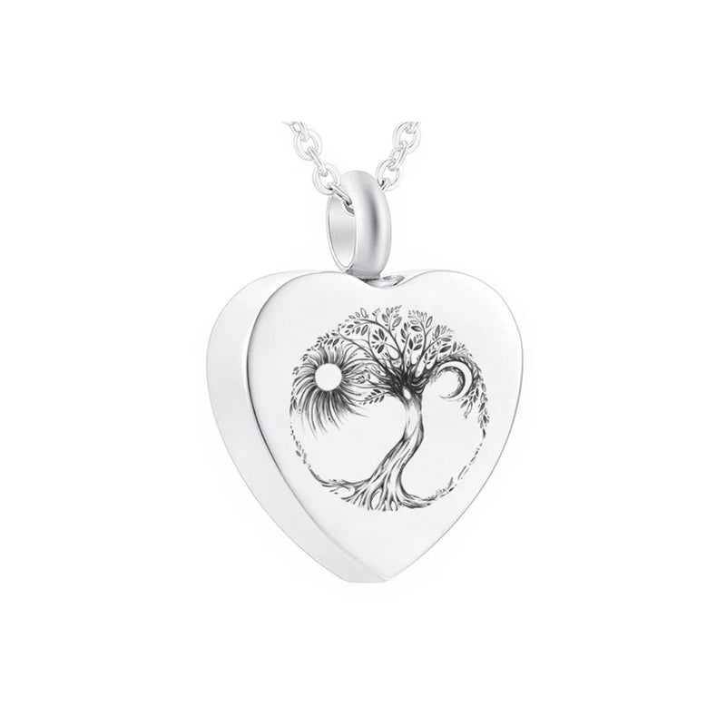 Tree Of Life Cremation Jewelry Heart Necklace Stainless Steel Urn