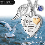 Heart Urn Necklace for Ashes with Navy Birthstone, Angel Wing Charm