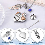 Heart Urn Necklace for Ashes with Navy Birthstone, Angel Wing Charm