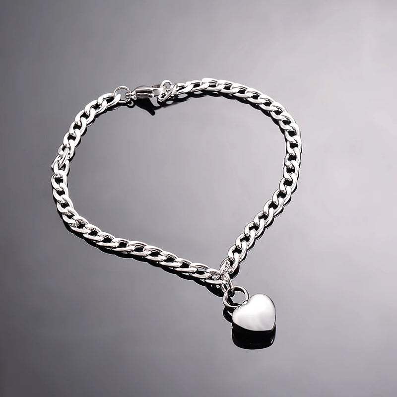 Stainless Steel Heart Charm Urn Bracelet Keepsake Memorial Ashes