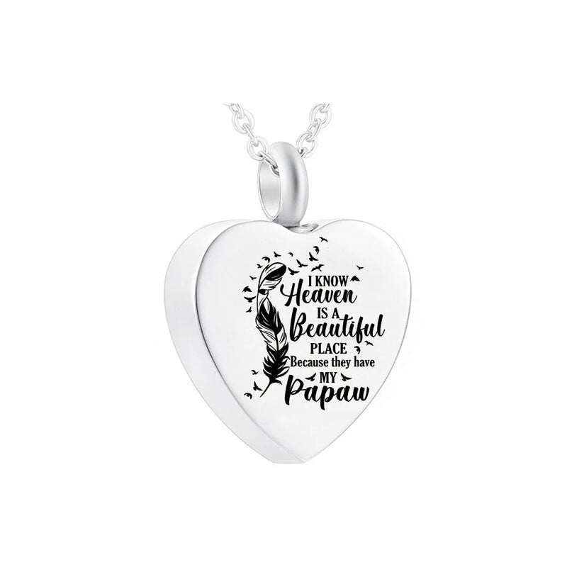 Heart-Shaped Feather Cremation Jewelry Stainless Steel Urn - Heaven Place Papaw