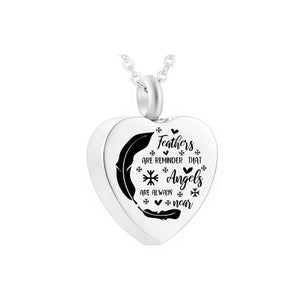Heart Feather Stainless Steel Urn Pendant for Loved One/Pet