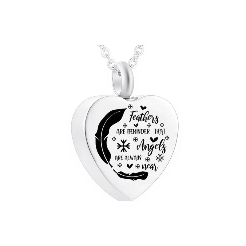 Heart Feather Stainless Steel Urn Pendant for Loved One/Pet