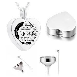 Heart Feather Stainless Steel Urn Pendant for Loved One/Pet