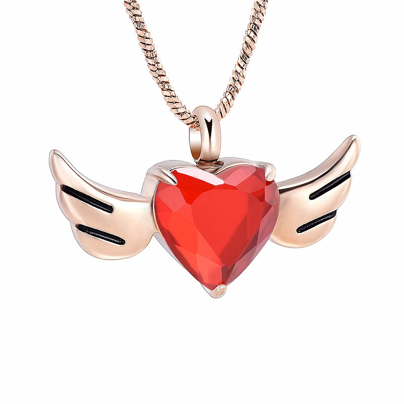 Angel Wings Heart Urn Necklace for Ashes Keepsake Memorial Ash Jewelry