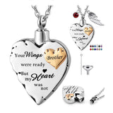 Brother Wings Ready Heart Urn Necklace Cremation Jewelry