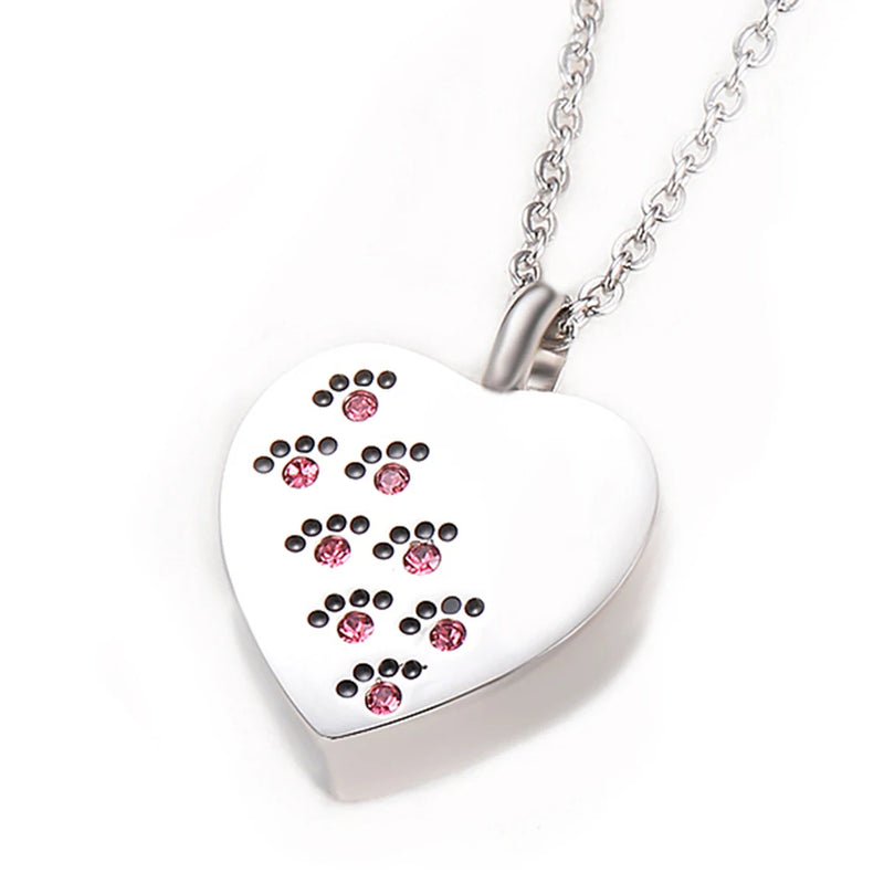 Pet Paw Print Memorial Jewelry Dog Cat Urn Pendant Necklace
