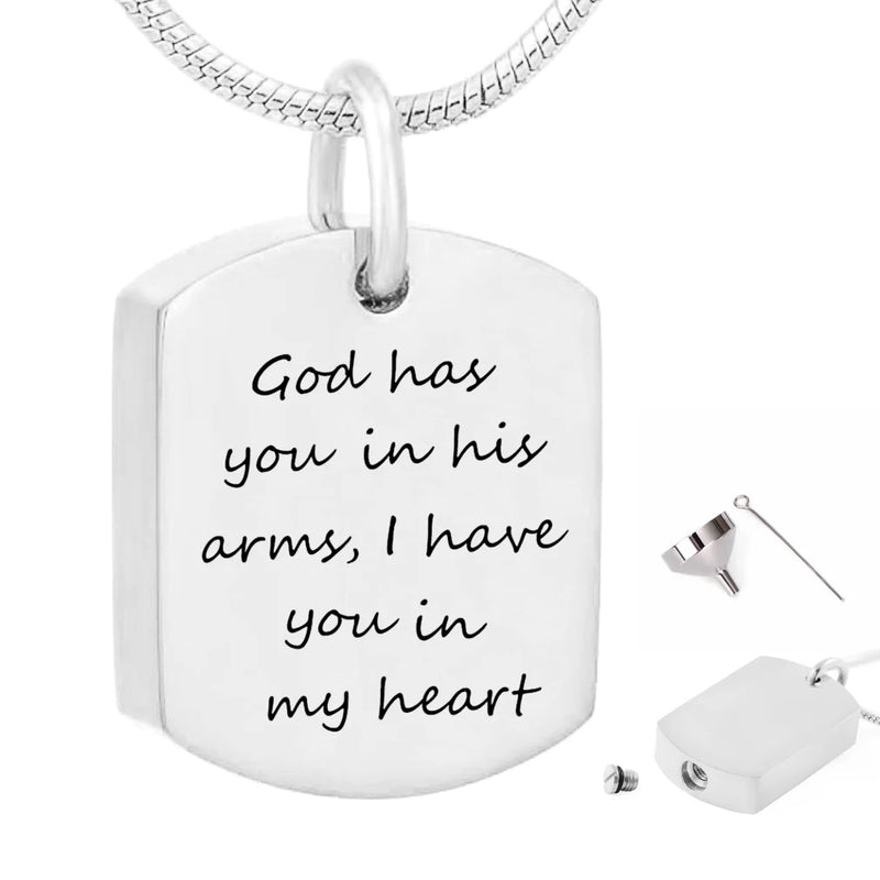 Memorial Urn Pendant Necklace God Has You in His Arms I Have You in my Heart