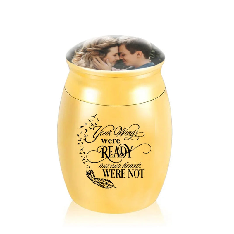 Pet Cremation Urn Metal Souvenir Jar-Your Wings Were Ready But Our Hearts