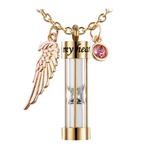 Hourglass Memory Necklace with Angel Wing & Birthstones