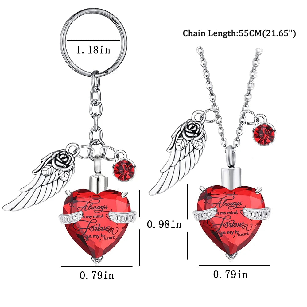 Angel Wings Birthstone Key Ring Cremation Jewelry for Ashes