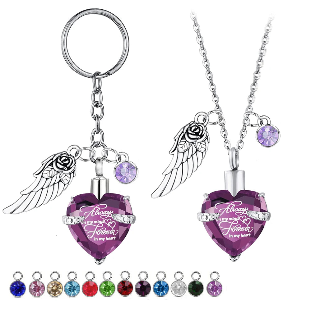 Angel Wings Birthstone Key Ring Cremation Jewelry for Ashes