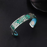 Rose Flower Leather Cuff Bangle Stainless Steel Bracelet