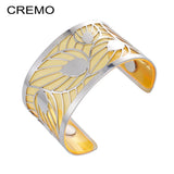 Cremo Wide Leaf Cuff Bracelet PVC Belt Lady PU Belt Stainless Steel Bracelet