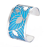 Cremo Wide Leaf Cuff Bracelet PVC Belt Lady PU Belt Stainless Steel Bracelet