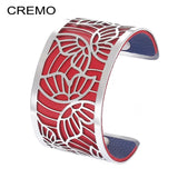 Cremo Butterfly Stainless Steel Cuff Leather Bracelet Women DIY Wide Bangle