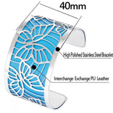 Cremo Butterfly Stainless Steel Cuff Leather Bracelet Women DIY Wide Bangle