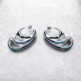 Creole Hoop Earrings Wave with Stones 925 Sterling Silver