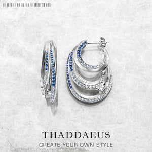 Creole Hoop Earrings Wave with Stones 925 Sterling Silver