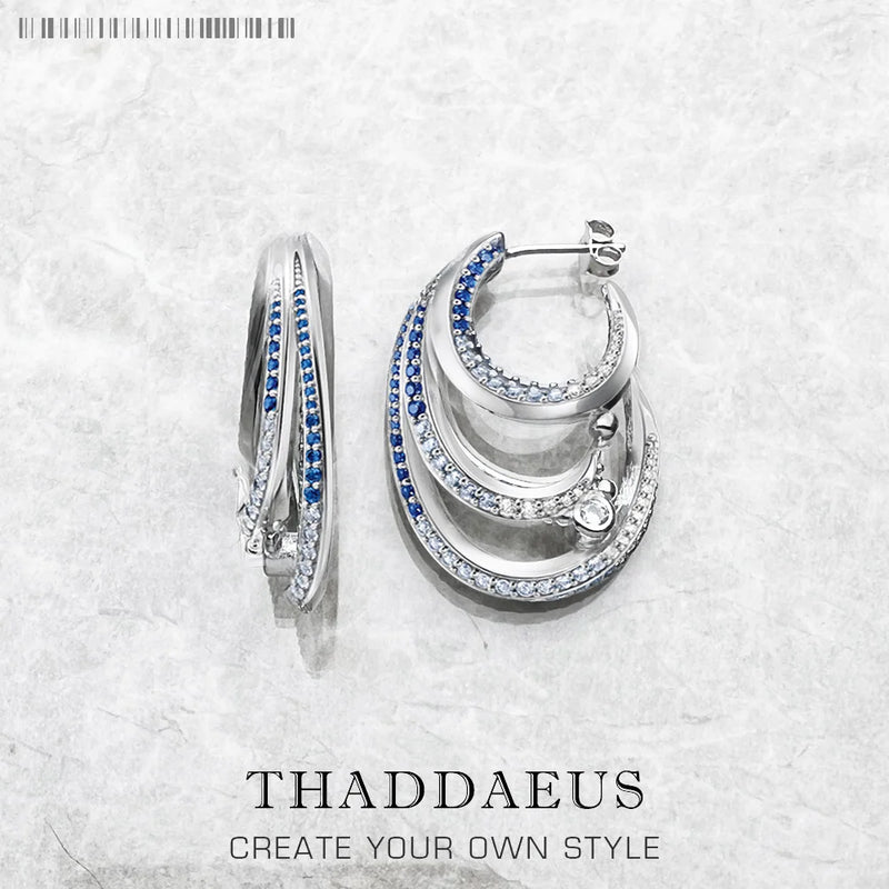 Creole Hoop Earrings Wave with Stones 925 Sterling Silver