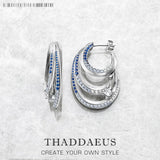 Creole Hoop Earrings Wave with Stones 925 Sterling Silver
