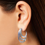 Creole Hoop Earrings Wave with Stones 925 Sterling Silver