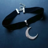 Crescent Moon Choker Thick Velvet With Jewelry Charm Gothic Witchy Punk Gift