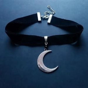 Crescent Moon Choker Thick Velvet With Jewelry Charm Gothic Witchy Punk Gift