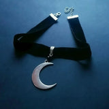 Crescent Moon Choker Thick Velvet With Jewelry Charm Gothic Witchy Punk Gift
