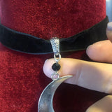 Crescent Moon Choker Thick Velvet With Jewelry Charm Gothic Witchy Punk Gift