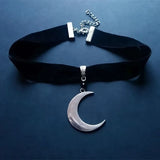 Crescent Moon Choker Thick Velvet With Jewelry Charm Gothic Witchy Punk Gift