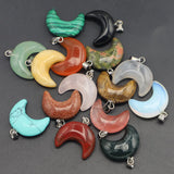 Crescent Moon Natural Stone Pendant Charm 12pcs