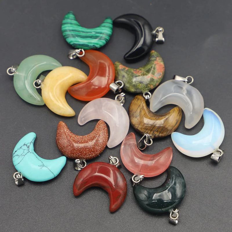Crescent Moon Natural Stone Pendant Charm 12pcs