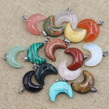 Crescent Moon Natural Stone Pendant Charm 12pcs