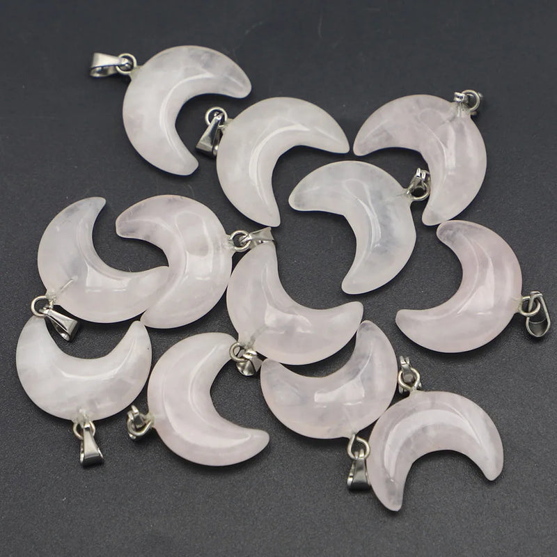 Rose Quartz Crescent Moon Pendant Charm for Necklace Making
