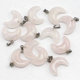 Rose Quartz Crescent Moon Pendant Charm for Necklace Making