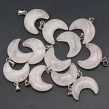 Rose Quartz Crescent Moon Pendant Charm for Necklace Making