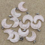 Rose Quartz Crescent Moon Pendant Charm for Necklace Making