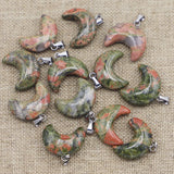 Unakite Crescent Moon Stone Pendant Charm for Jewelry Making