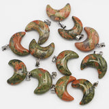 Unakite Crescent Moon Stone Pendant Charm for Jewelry Making