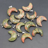 Unakite Crescent Moon Stone Pendant Charm for Jewelry Making
