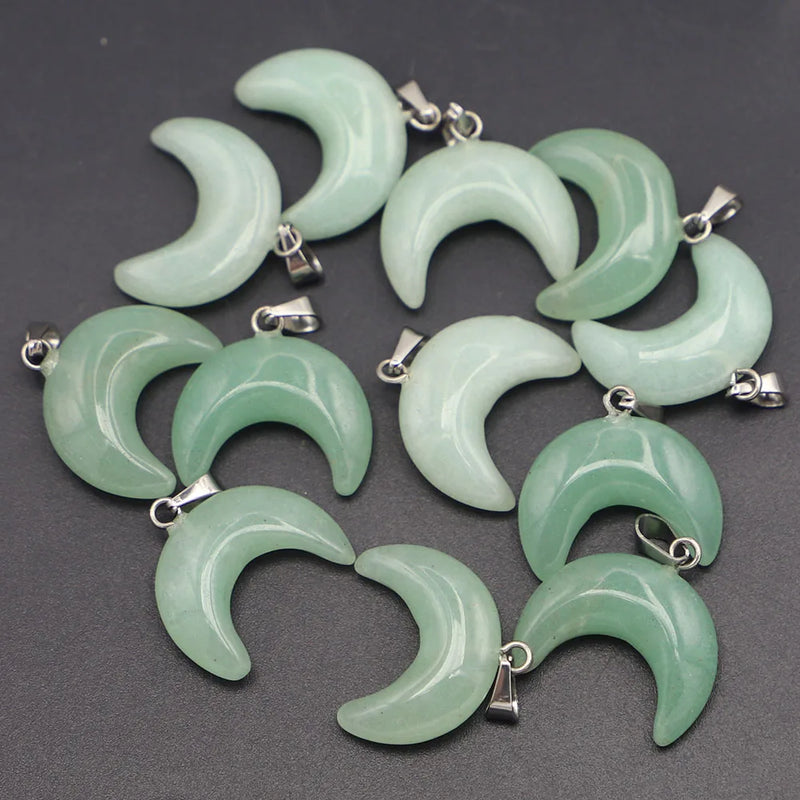 Green Aventurine Crescent Moon Pendant for Jewelry Making